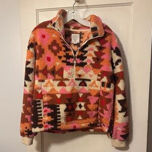 Billabong Boho Aztec Sherpa Pullover Quarter Zip Fleece Jacket – Size Small